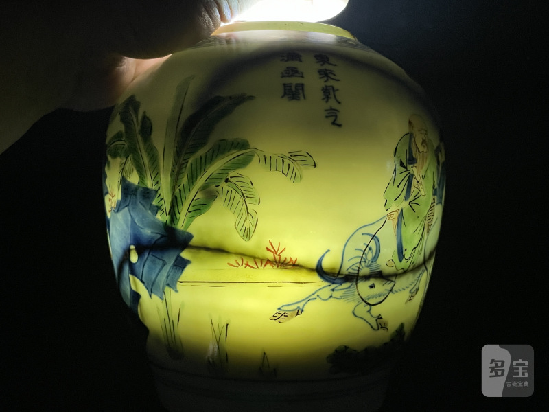 清康熙 青花五彩老子西出函谷关诗文罐 - 图14
